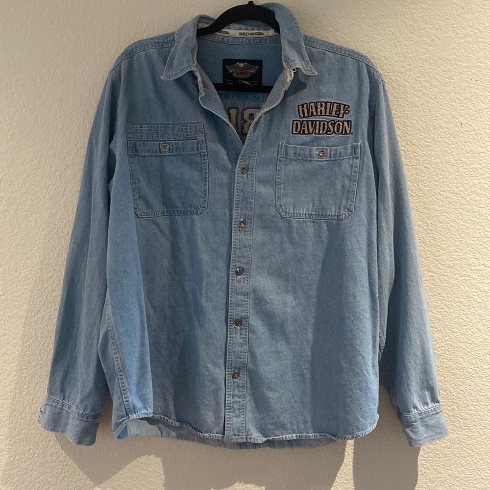 Harley Davidson long sleeve button up denim